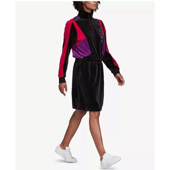 Adidas Women's Velour Colorblock Retro-Inspired Dress Long Sleeve Size XL - Picture 1 of 16